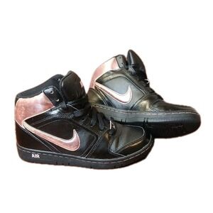 Nike Air Women Sz 7 Black Pink Metallic Swoosh High Athletic Sneaker Shoes #1348